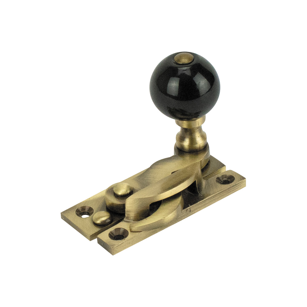 Sash Heritage Claw Fastener with Black Ceramic Knob (Non-Locking) - Antique Brass
